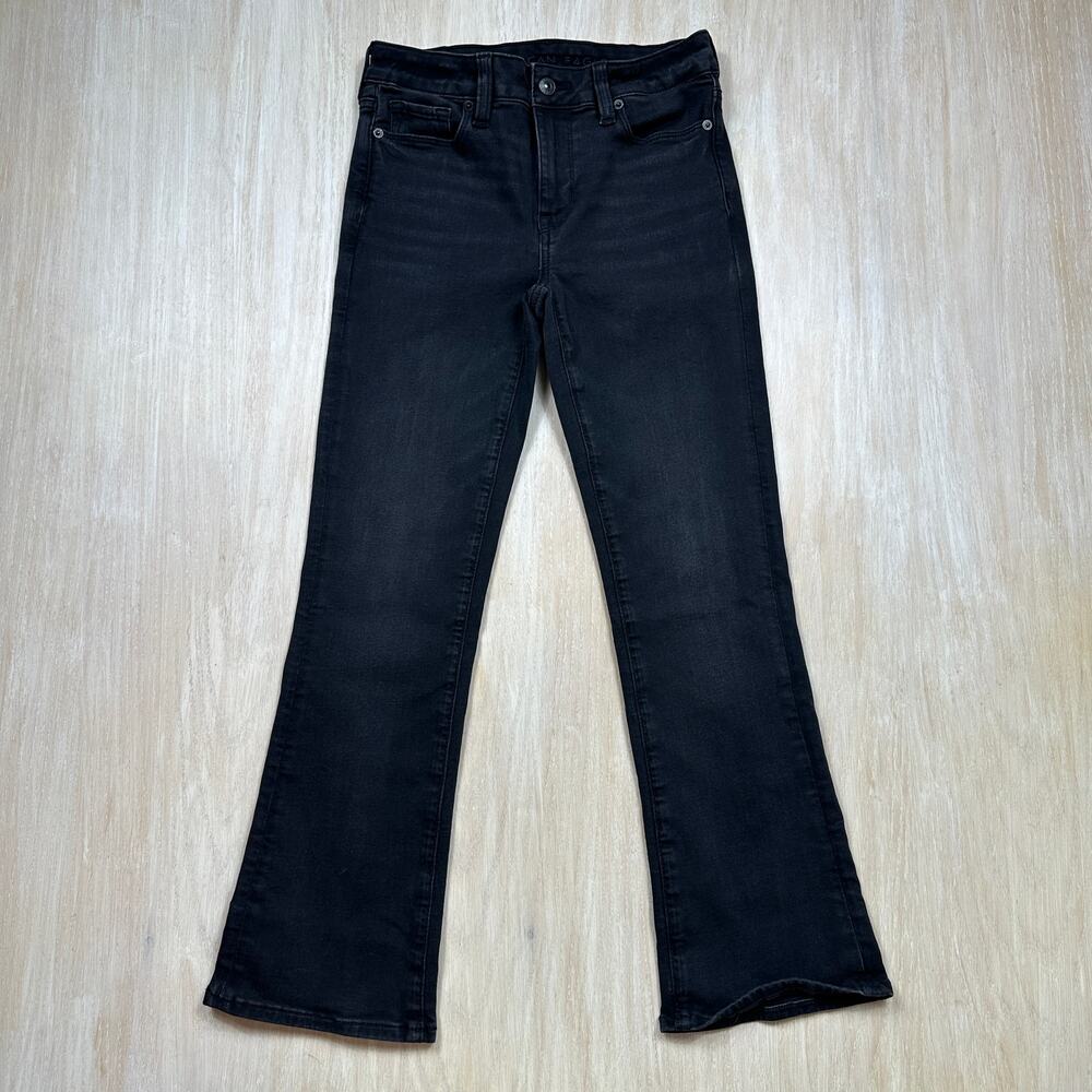 American Eagle Next Level High Rise Skinny Kick Black Stretch Flare Jeans 0